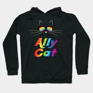 Ally Cat Gay Pride Kitty Face With Rainbow Sunglasses Hoodie